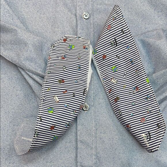 Bugatchi Blue and White Casual Button Down Shirt Long Sleeve - Picture 4 of 7